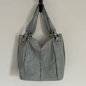 Sundance Handbag Sky Blue Leather Top Zip Double Handle Purse Made In Italy